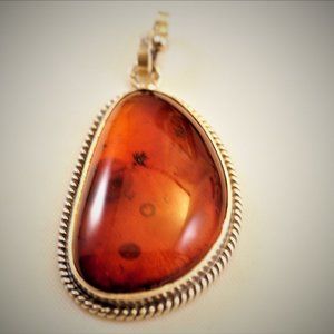 High Grade Amber Vintage Sterling Silver Pendant